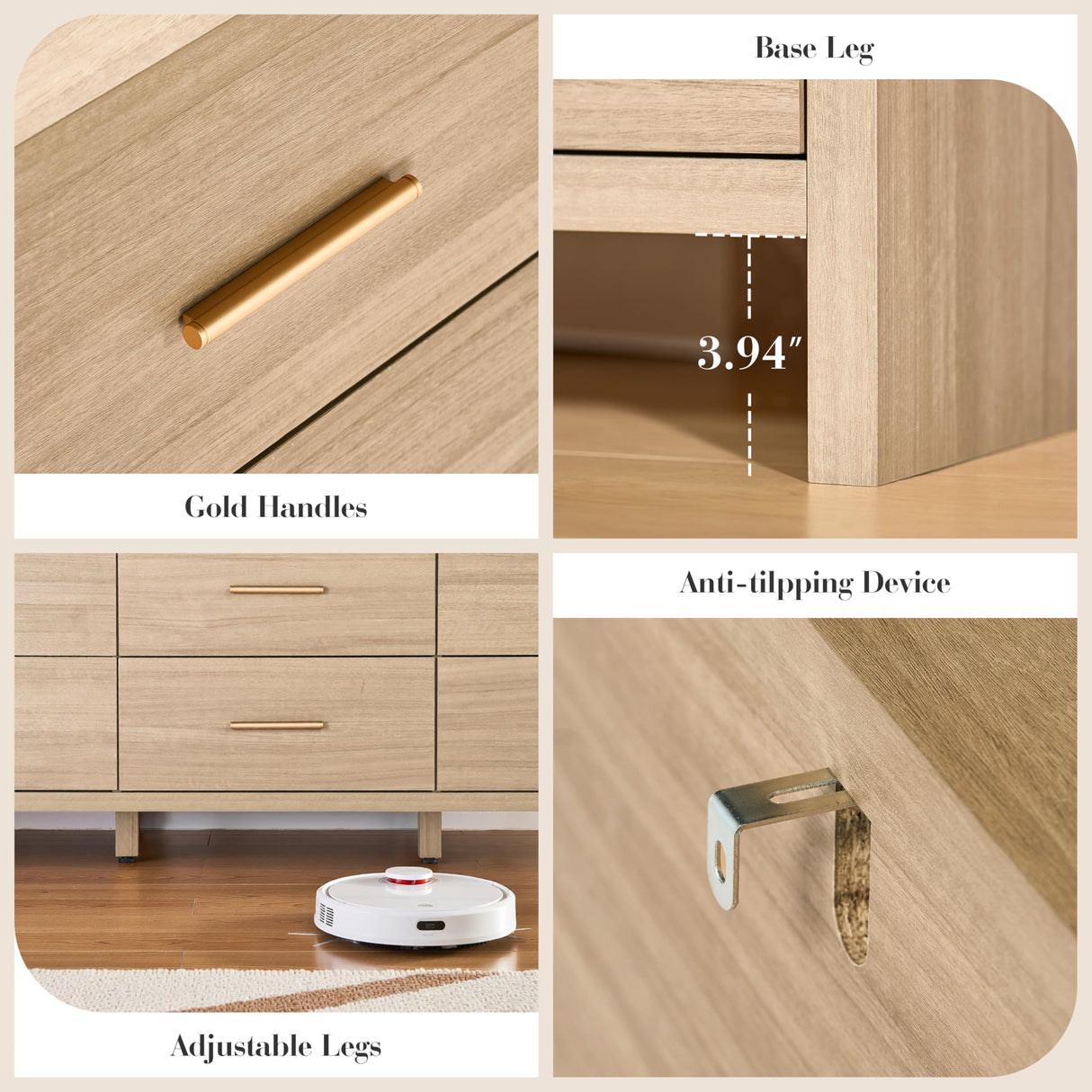 EliteSet Curved 9-Drawer Dresser for Bedroom, 63" Wide Modern Chest of Drawers, Vanity Desk TV Stand for Living Room, Closet Storage Drawers Organizer Furniture, Nursery, Hallway, Oak EliteSet