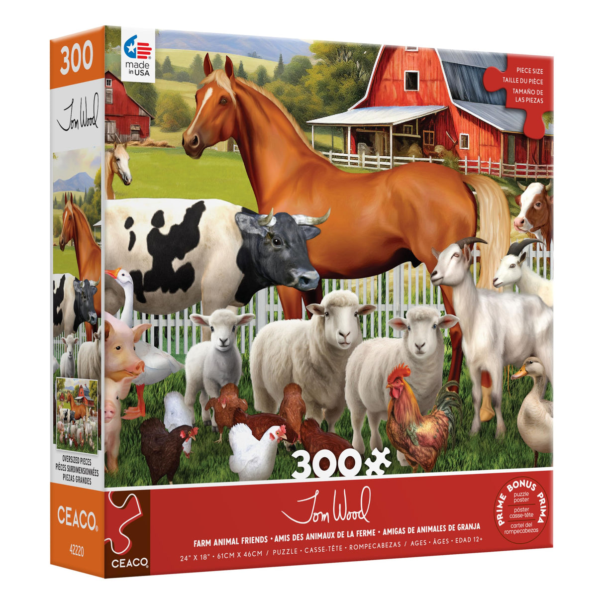 Ceaco - Tom Wood - Farm Animal Friends - 300 Oversized Piece Jigsaw Puzzle Ceaco