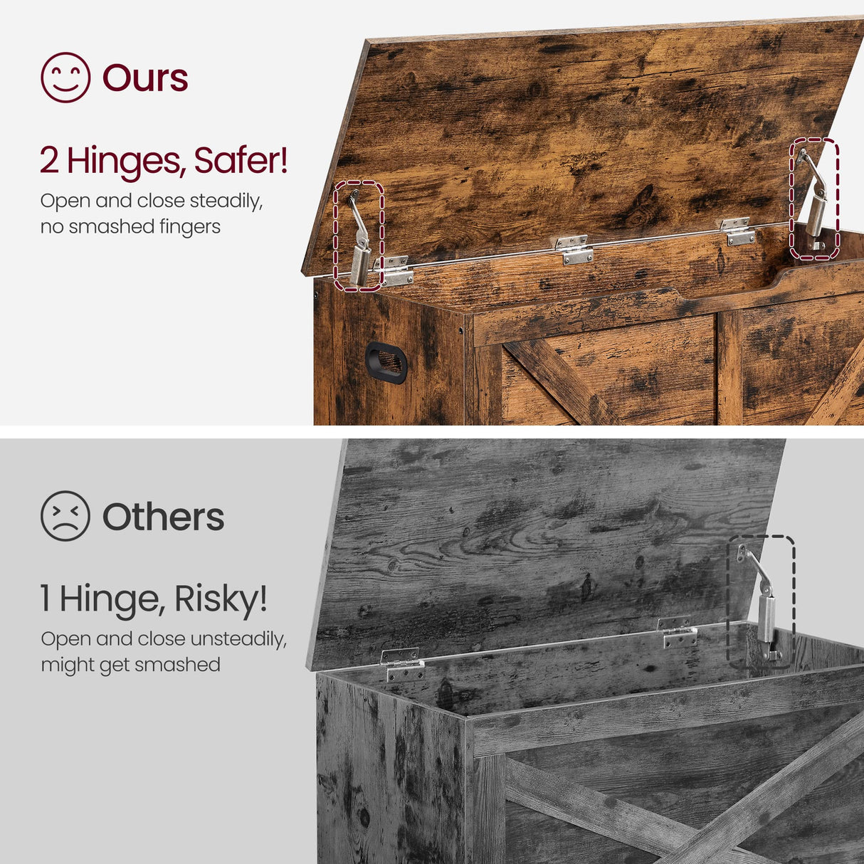 VASAGLE Storage Chest, Storage Trunk with 2 Safety Hinges, Storage Bench, Shoe Bench, Barn Style, 15.7 x 39.4 x 18.1 Inches, for Entryway, Bedroom, Living Room, Rustic Brown ULSB060T01 VASAGLE