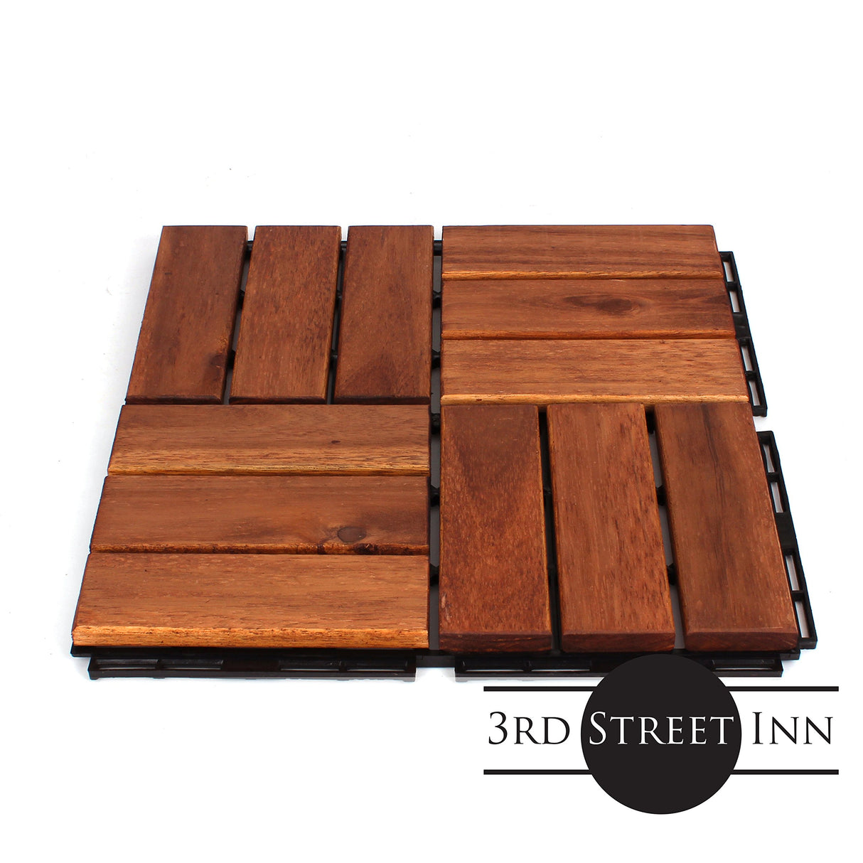 Deck Tiles - Patio Pavers - Acacia Wood Outdoor Flooring - Interlocking Patio Tiles - 12"x12" (10 Pack) - Oiled Acacia Finish - Checker Pattern Decking 3rd Street Inn