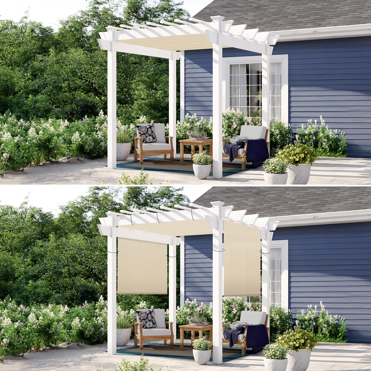 Patio Paradise 8' x 12' Pergola Canopy Replacement Cover Shade Cloth with Grommets Weighted Rods Outdoor Sun Shade Screen UV Block for Gazebo Backyard Deck Porch Balcony, Beige Patio