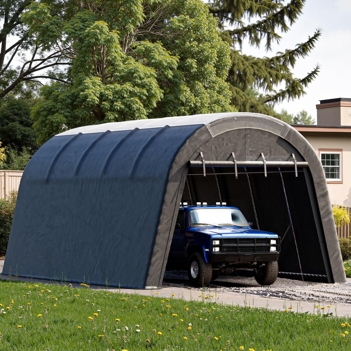 WELYAS Carport 12x20 ft Heavy Duty w/Translucent Roof, All-Season Waterproof UV Protected Outdoor Car Ports w/Reinforced Metal Frame Ventilated Doors,Portable Garage Car Shelter for Boat Truck Yacht WELYAS