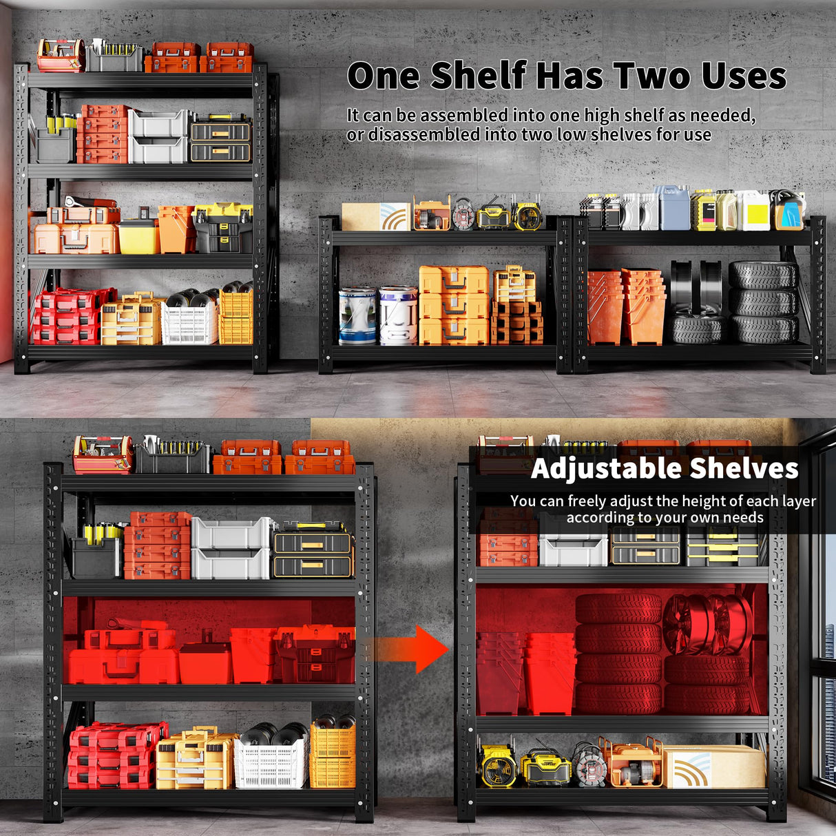 CXUZCZ 4000LBS Garage Shelving 48" W Garage Shelving Heavy Duty 4-Tier Metal Storage Shelves Adjustable Shelf Unit Storage Rack for Basement Supermarket Warehouse 48" W x 24" D x 78" H Black CXUZCZ