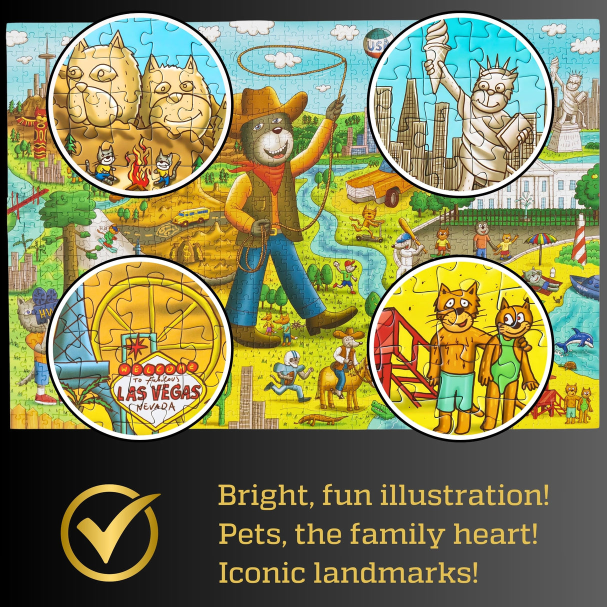 Pawsome America by Gerjato | 1000 Piece Puzzle for Adults, Family and Kids – 20x30 Inch HD Puzzles for Adults 1000 Pieces with a Silky Matte Finish | Fun Unique USA Puzzle Gift Box with 1:1 Poster Gerjato