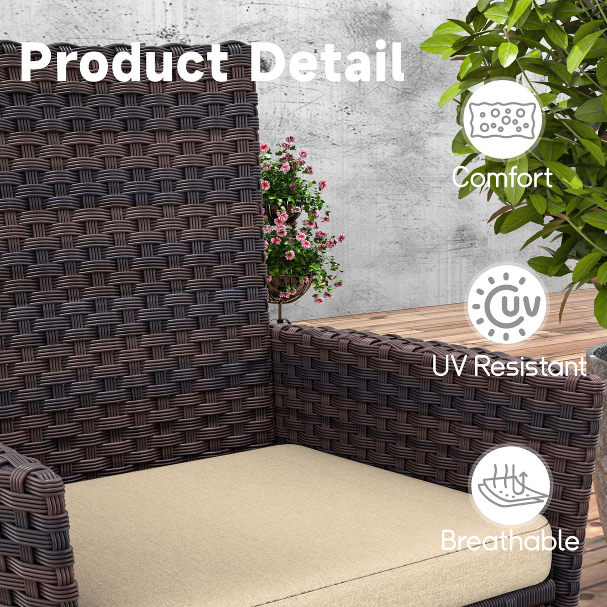 Trumbeak 15 Piece Outdoor Dining Set,Rattan Patio Conversation Set of 12 Chairs,Patio Dining Table and Chairs w/Cushions,Square Glass Tabletop,Umbrella Cutout for Patio,Sand Trumbeak