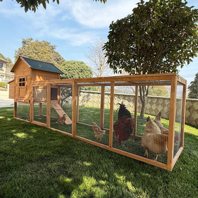 GOJOOASIS 120" Outdoor Wooden Chicken Coop for 4-6 Chickens Hen House Poultry Cage with Run and Nesting Box Indoor and Outdoor Use (D)
