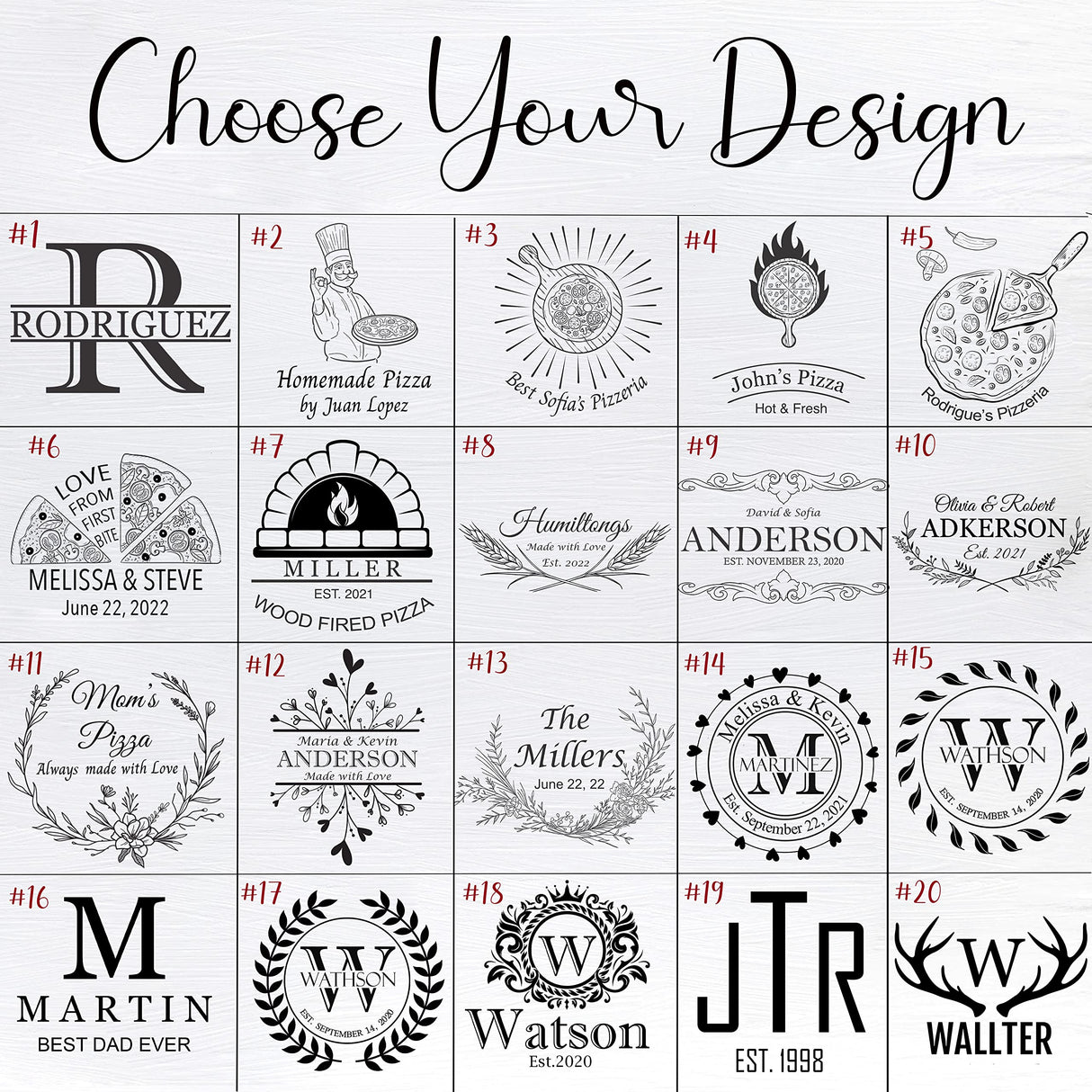 Personalized Bamboo Pizza Board with Handle Customized Wood Serving Cutting Pizza Board with Engraved Custom Name Monogram – Wedding, Anniversary, Housewarming, Birthday, Mom, Dad Gift WoodArtSupply