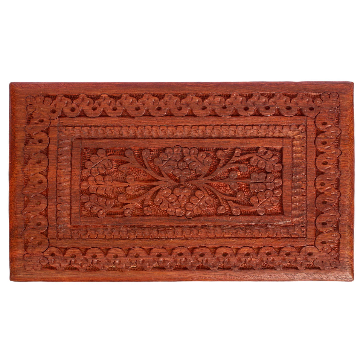 ITOS365 Handmade Wooden Keepsake Storage Case Jewelry Box Jewel Organizer - Floral Hand Carvings with Brass Inlay - Gifts for Women, 8 x 5 Inches ITOS365