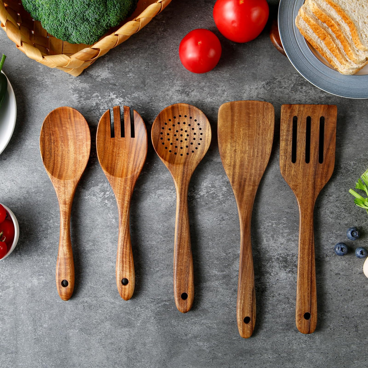 Yhendelion 5 Piece Wooden Spoons for Cooking - Natural Finish Wooden Cooking Utensils - Soft Grip Wood Spoons - Non-Stick Wooden Spoons Yhendelion