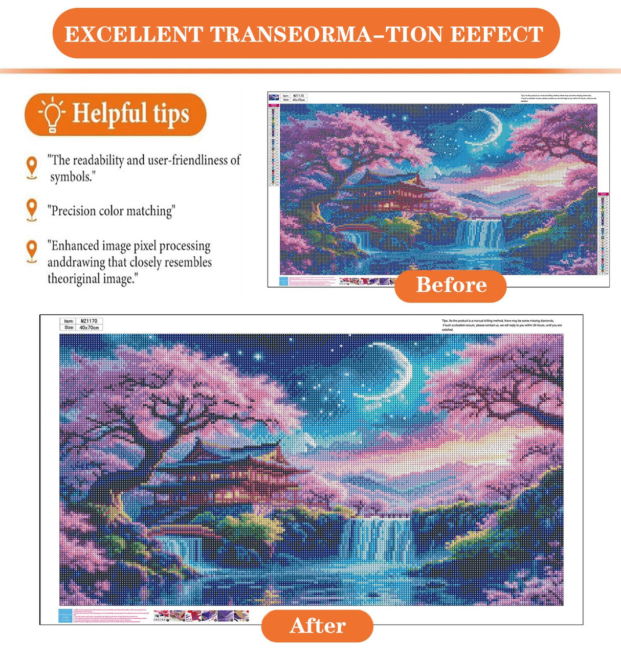 igoodom Large Diamond Painting, Large Cherry Blossoms Diamond Art Kits for Adults, Full Drill Round Big Diamond Painting, DIY Gem Art and Crafts for Home Wall Decor Gift 27.5 X 15.7inch igoodom