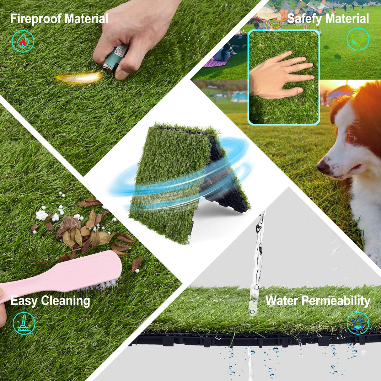 LOKANG Artificial Grass Turf Tile 12"x12" Synthetic Turf Grass Self-Draining Interlocking Deck Tiles Fake Grass Decor for Balcony & Patio Indoor & Outdoor Pet Areas (8-Pack) LOKANG