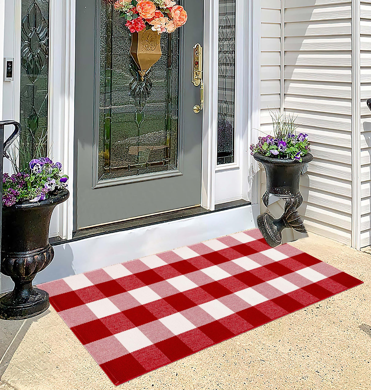 Christmas Outdoor Rugs 24 x 51''Red White Buffalo Plaid Front Porch Rug Hand-Woven Machine Washable Indoor/Outdoor Layered Door Mats for Entryway/Bedroom/Outdoor BUAGETUP