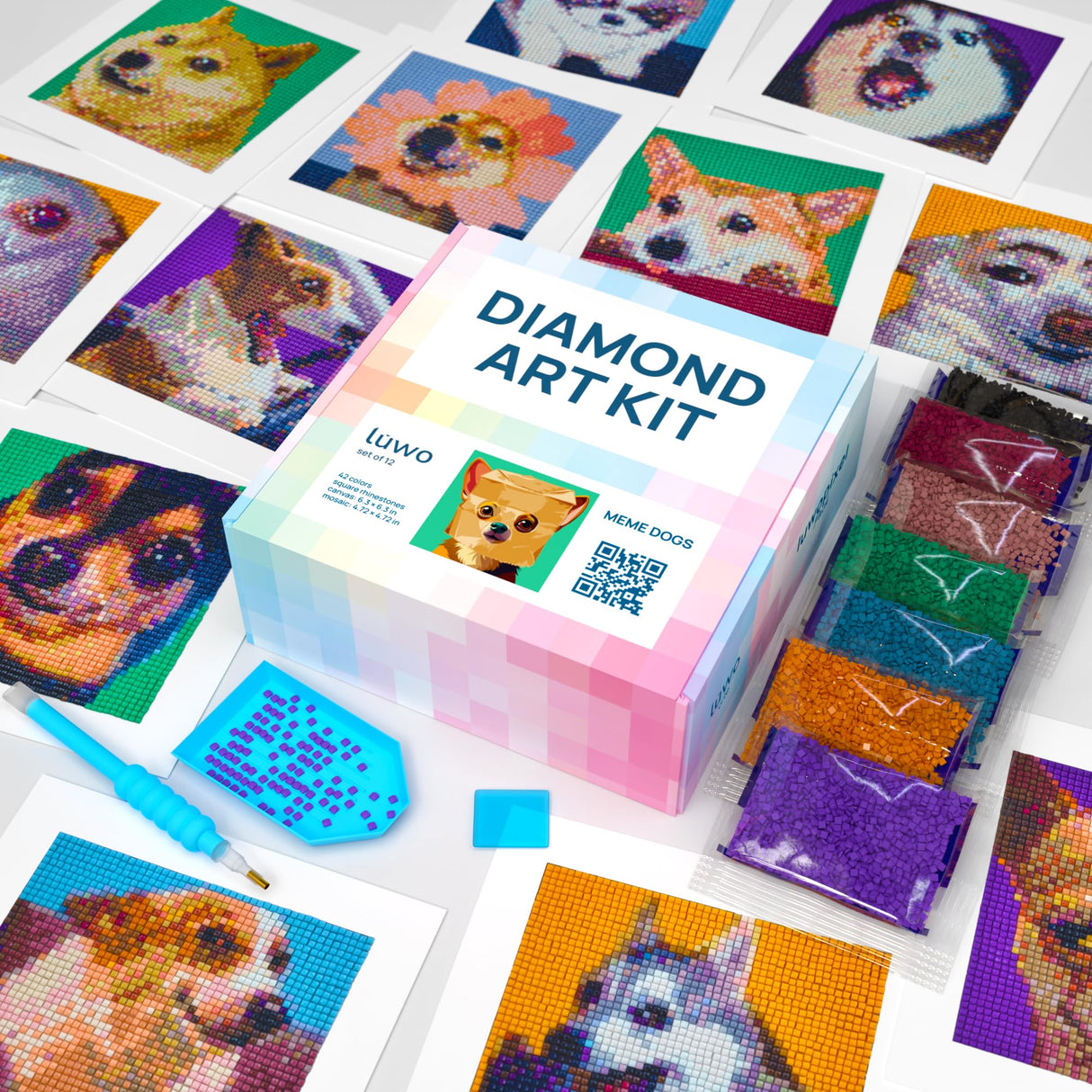 LuwoArte 12 Pack Diamond Painting Kits for Adults – Featuring Funny Meme Dogs Designs – Full Drill DIY Paint Gem Art for Adults – Brilliant 5D Diamond Painting Kit – Relaxing Craft for Home Wall Décor LuwoArte