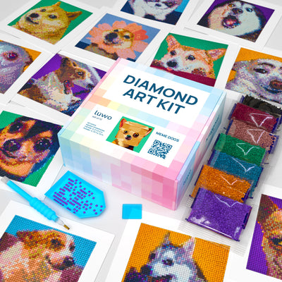 LuwoArte 12 Pack Diamond Painting Kits for Adults – Featuring Funny Meme Dogs Designs – Full Drill DIY Paint Gem Art for Adults – Brilliant 5D Diamond Painting Kit – Relaxing Craft for Home Wall Décor