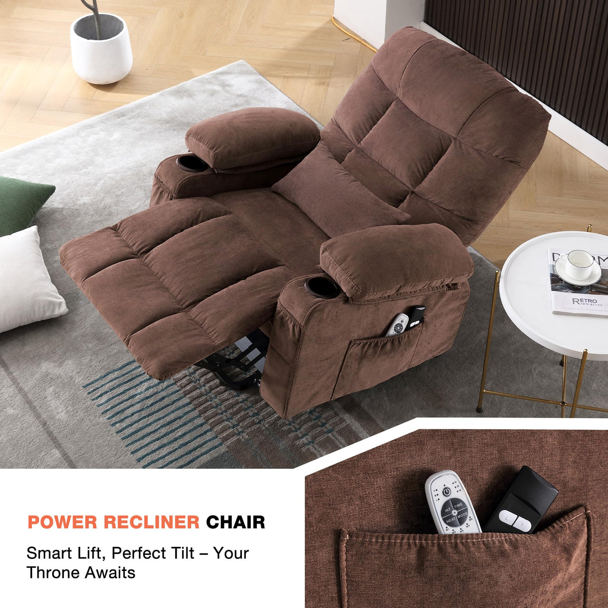 MAHOMICO Power Lift Recliner Chair for Elderly with Vibration Massage and Lumbar Heating, Electric Lift Recliner Single Sofa with Side Pocket, Two Cup Holders and USB Charge Port for Living Room MAHOMICO