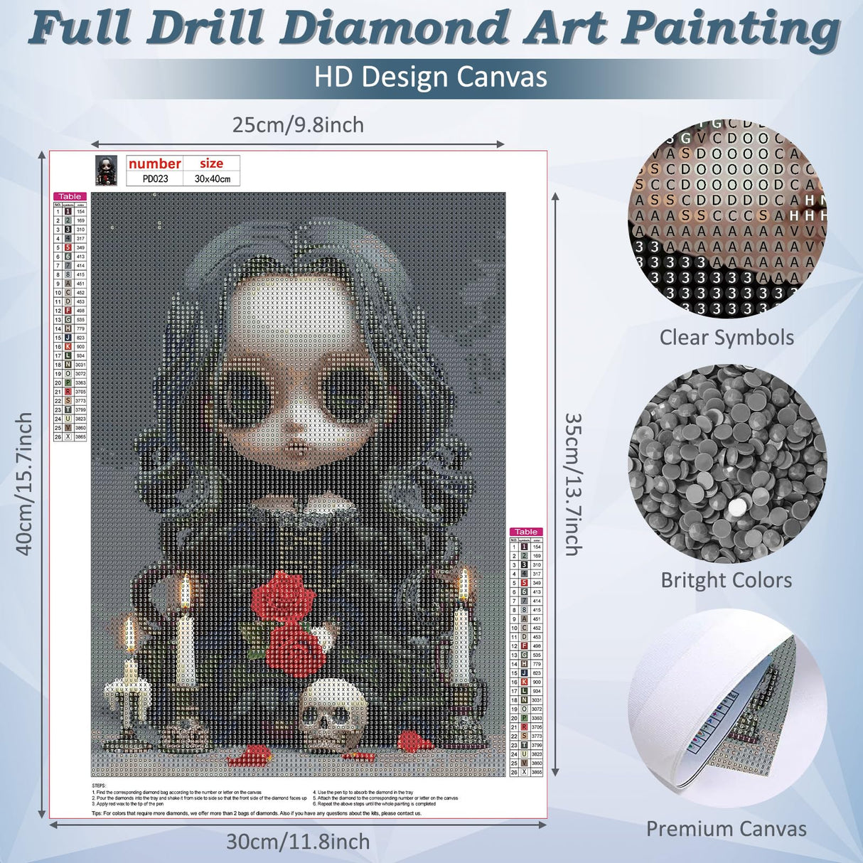 DOMROM Gothic Diamond Painting Kits for Adults, 5D Diamond Art Kits for Beginners, DIY Dark Round Full Diamond Gemstone Art Rhinestone Painting for Wall Decoration 12x16inch DOMROM
