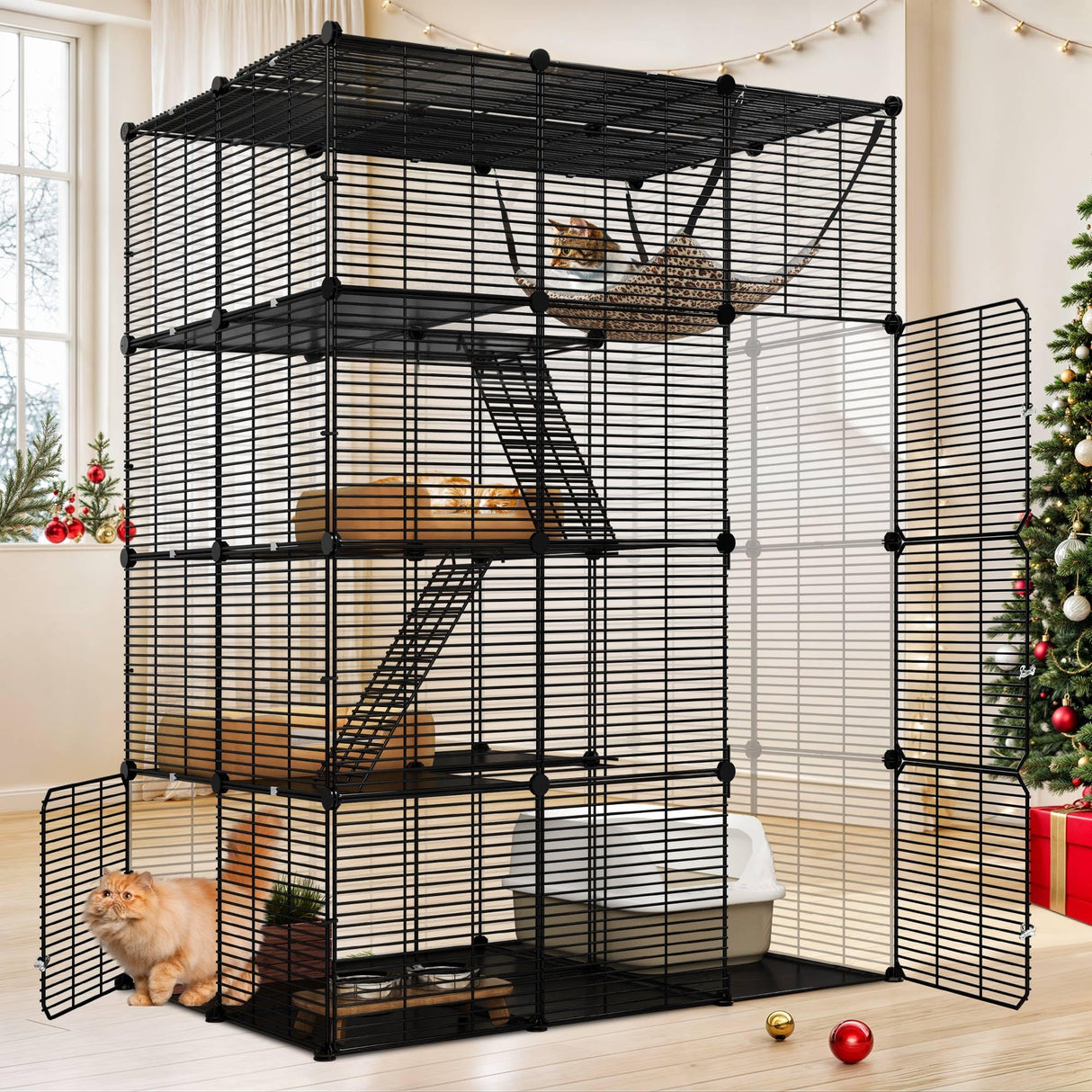 YITAHOME 4-Tier Indoor Cat Cage: Large Enclosure with Hammock DIY Metal Playpen for Small Pets, Puppies, Guinea Pigs, Ferrets, Hamsters Black YITAHOME