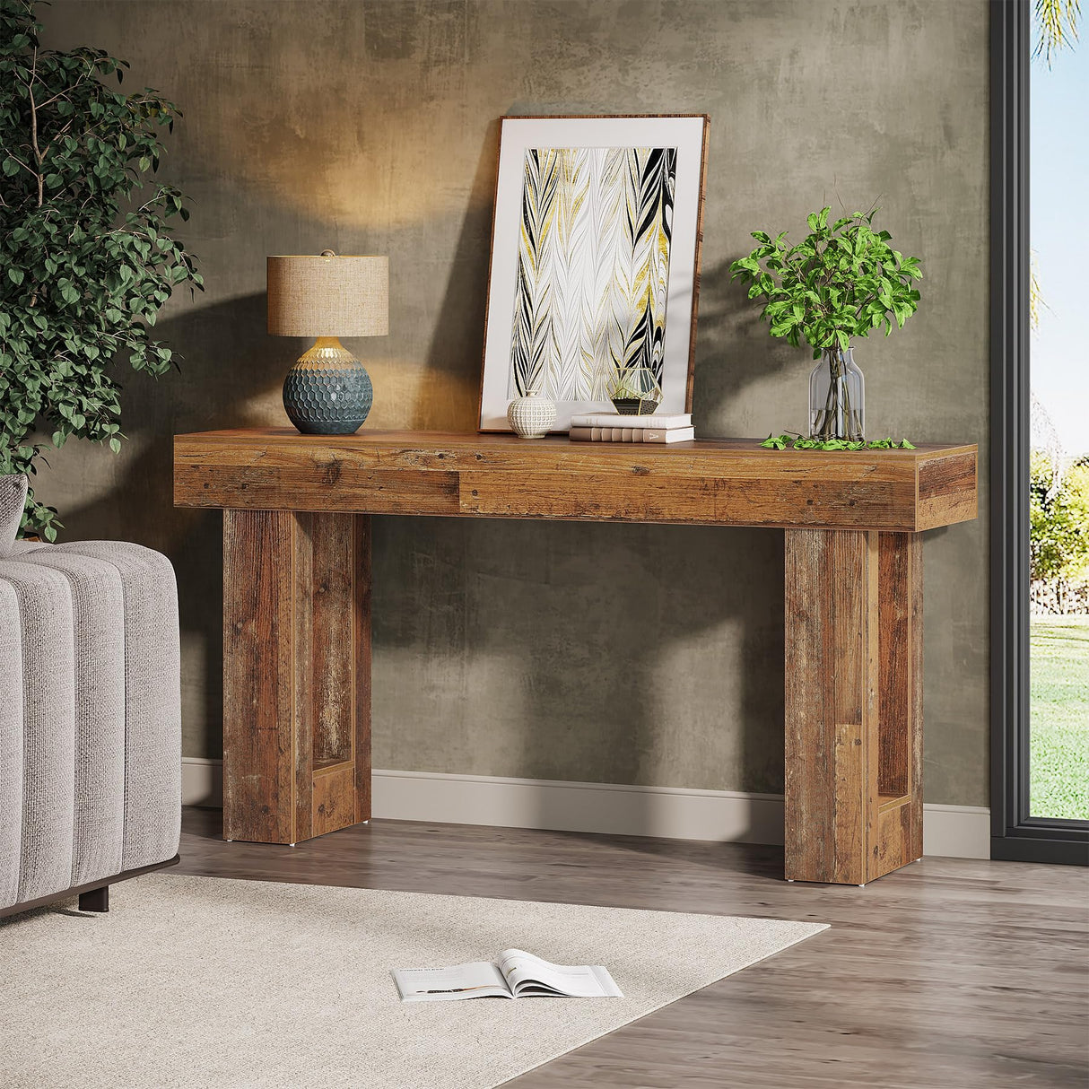 Tribesigns 63-Inch Long Console Table, Wooden Rectangular Sofa Table Behind The Couch, Farmhouse Entryway Table for Entrance, Hallway, Living Room (Mix Brown) Tribesigns