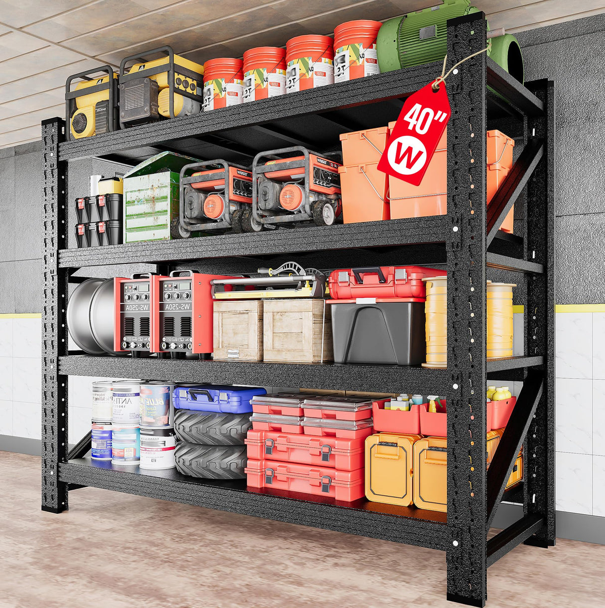 2000LBS Heavy Duty Garage Shelving Units,40" Wide & Deep Storage Shelves,Metal Garage Shelves,Large Storage Rack,Steel Shelf,Industrial Shelving for Shop,Warehouse,Basement,40" W x 20" D x 60" H SISESOL