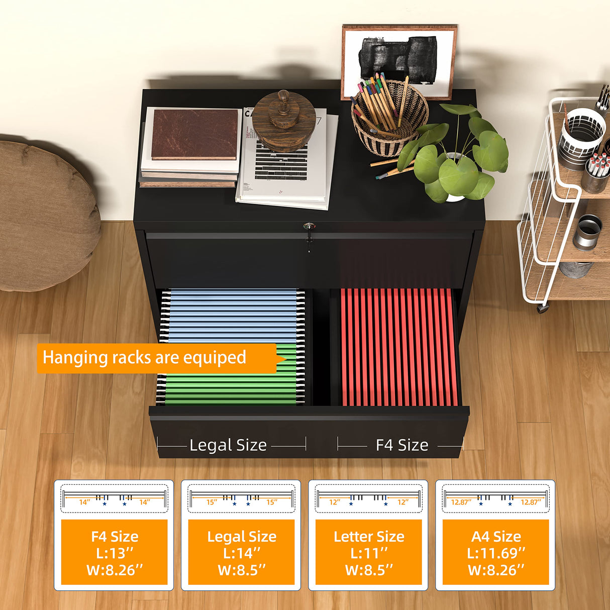 INTERGREAT Lateral File Cabinet 2 Drawer Black, Metal 2 Drawer Filing Cabinet with Lock for Home Office, Locking File Cabinet for Letter/Legal/F4/A4 Size Hanging Files - 36" W INTERGREAT