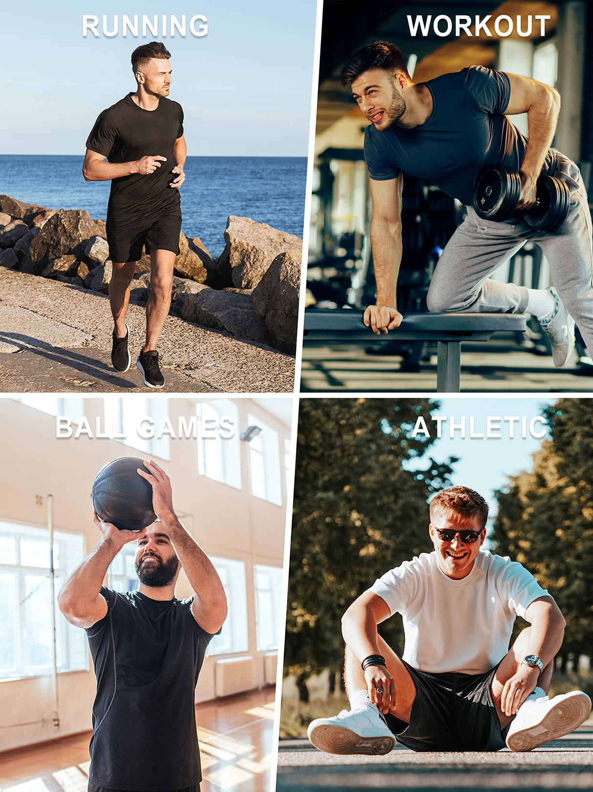 Dry Fit Tshirts Shirts for Men 5 Pack Moisture Wicking Quick Dry Mesh Performance Tees Gym Tech T Polyester Sublimation Active Athletic Crew Short Sleeve Workout Running Tops (Multipack 1, L) Tchumum