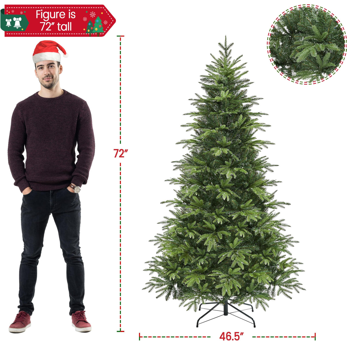 Yaheetech 6ft Pre-Lit Aspen Christmas Tree with 350 Multicolored LED Lights, 1576 PE & PVC Branch Tips, 9 Light Modes Lighted Artifical Noble Fir, Holiday Décor, Foldable Metal Stand Yaheetech