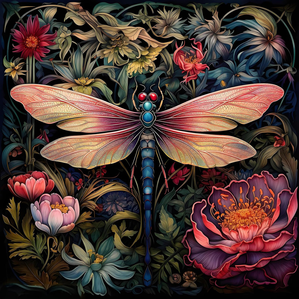 Camocin Paint by Numbers Kit for Adults - Dragonfly Adult Paint by Number Kits on Canvas Without Frame for Beginner, Flowers Oil Painting by Numbers Kit for Gift Home Wall Decor 16x16 Inch Camocin