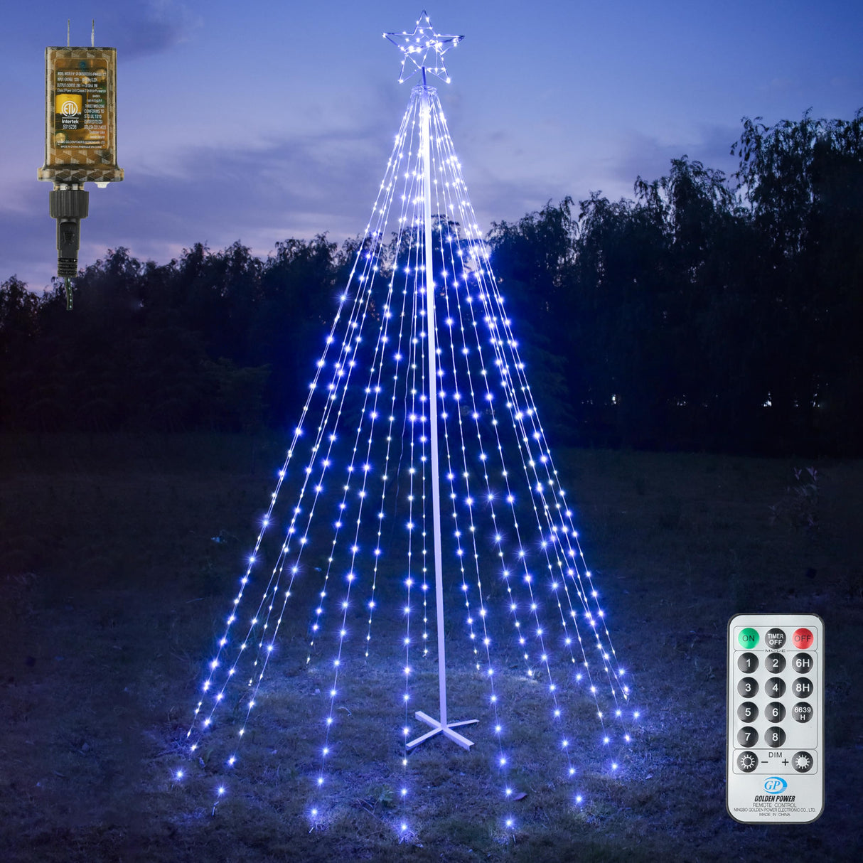 JOIEDOMI 10 ft Cone Tree Yard Light Decorations, 560 LED Cool White Lights with Metal Stakes for Indoor Outdoor Garden Holiday Décor, Christmas Eve Night Décor Joiedomi