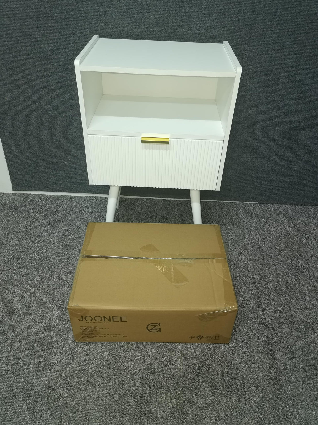 JOONEE White Nightstand,Modern Bedside Table with Storage Drawer and Open Wood Shelf, for Living Room, Bedroom and Small Spaces, Accent Night Stand with Solid Wood Legs, Easy Assembly,Classic White JOONEE