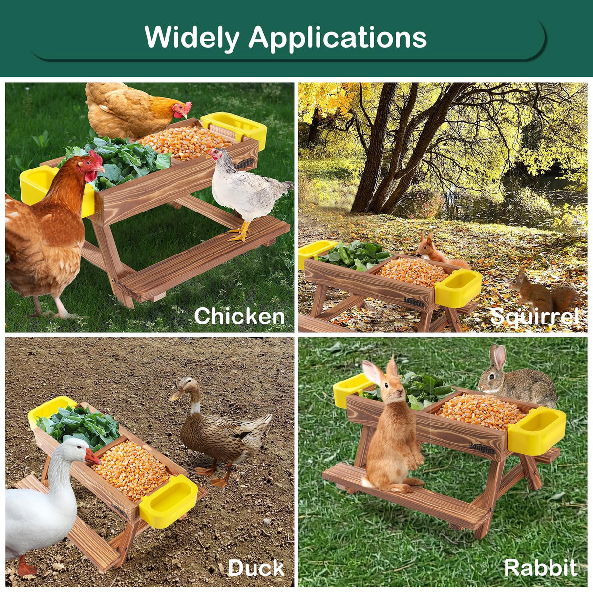 Boulphia Chicken Feeders and Waterers, Chicken Feeder No Waste Kit with Chicken Picnic Table and 2 Chicken Water Feeder, Handmade Wooden Chicken Supplies & Accessories for Chicken Coop Boulphia