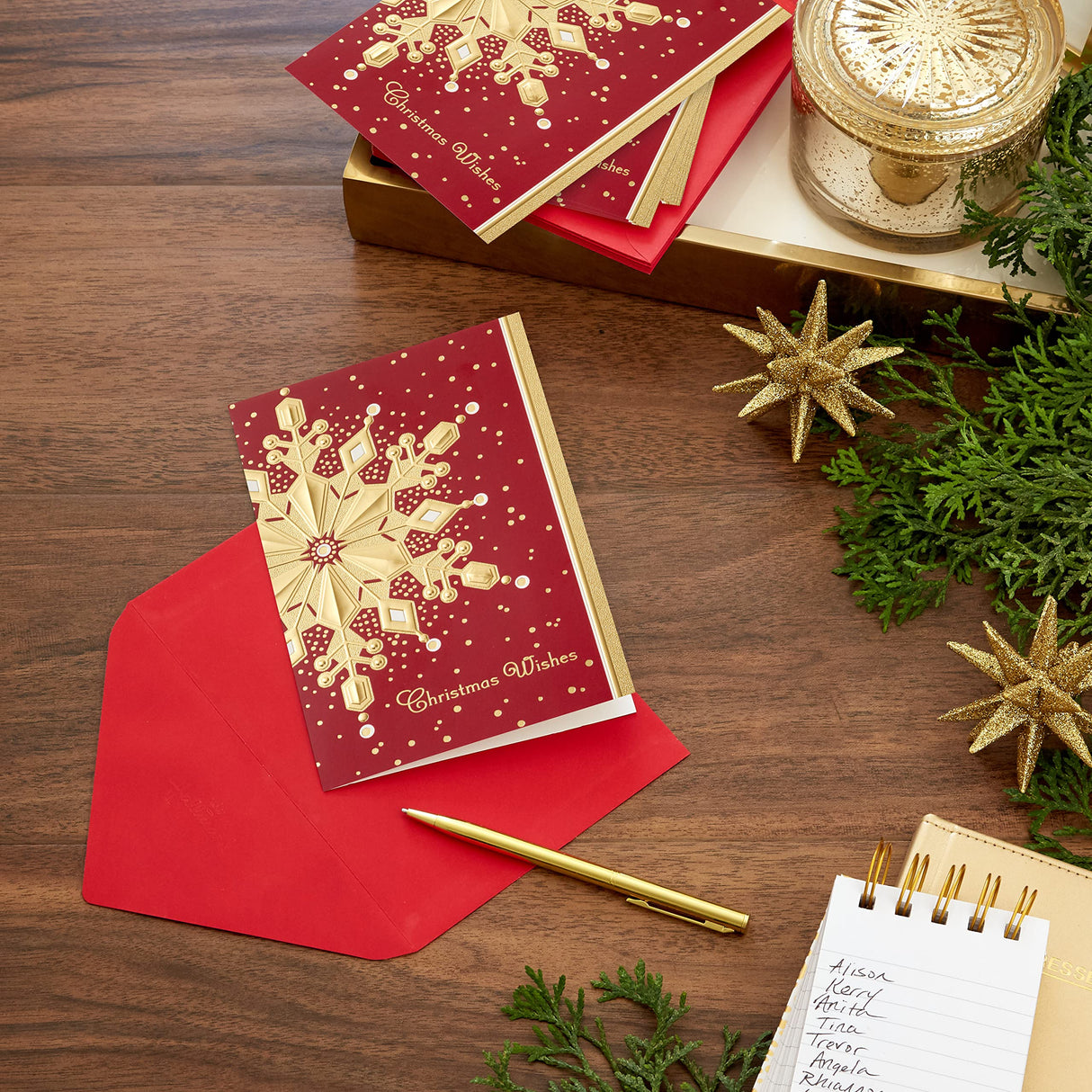 Hallmark Boxed Holiday Cards, Red and Gold Snowflake (40 Cards with Envelopes) Hallmark