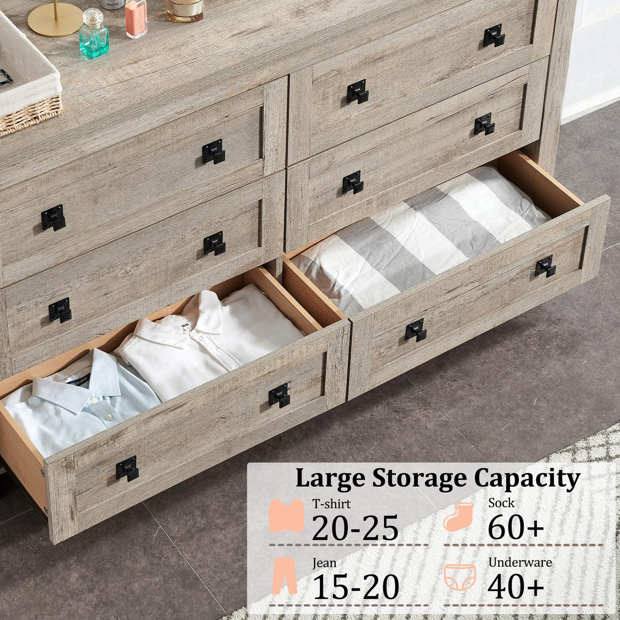 RedLemon Farmhouse 6 Drawer Dresser for Bedroom, 54 Inch Wide Rustic Wood Dresser TV Stand, Dresser Chest of Drawers for Closet, Living Room, Hallway, Light Rustic Oak RedLemon