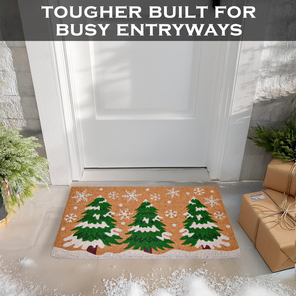 Christmas Tree Door Mat 30x17 Inch, Winter Holiday Welcome Mat for Covered Outdoor Area, Coir Doormat w/Non-Slip PVC Backing MAINEVENT