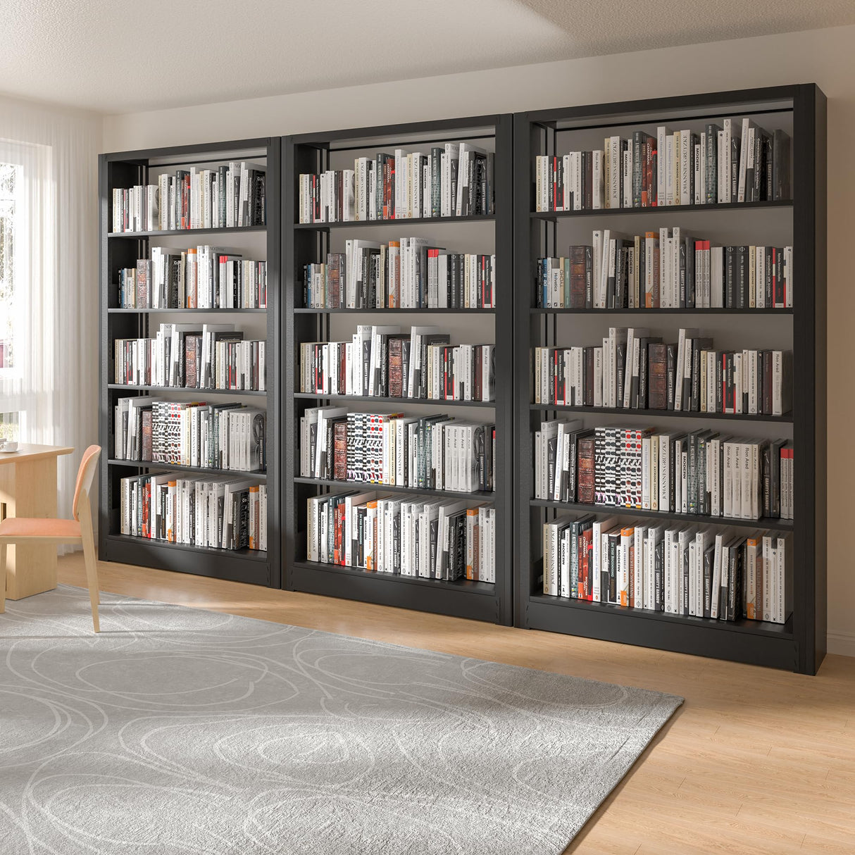 OSEILLC 69" Tall Heavy-Duty Bookshelf, 5-Tier Metal Bookshelf with Adjustable Shelves, Open Shelf Bookcase, Tall Bookshelves for Home Office, Library, Bedroom, Including Book Stopper OSEILLC