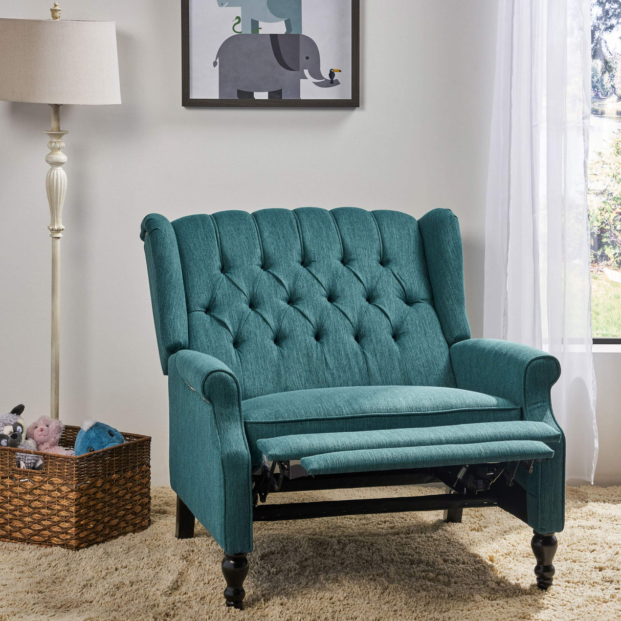Christopher Knight Home Salome Push Back Recliner, Teal, Dark Brown 33.25D x 37.75W x 42.5H in GDFStudio
