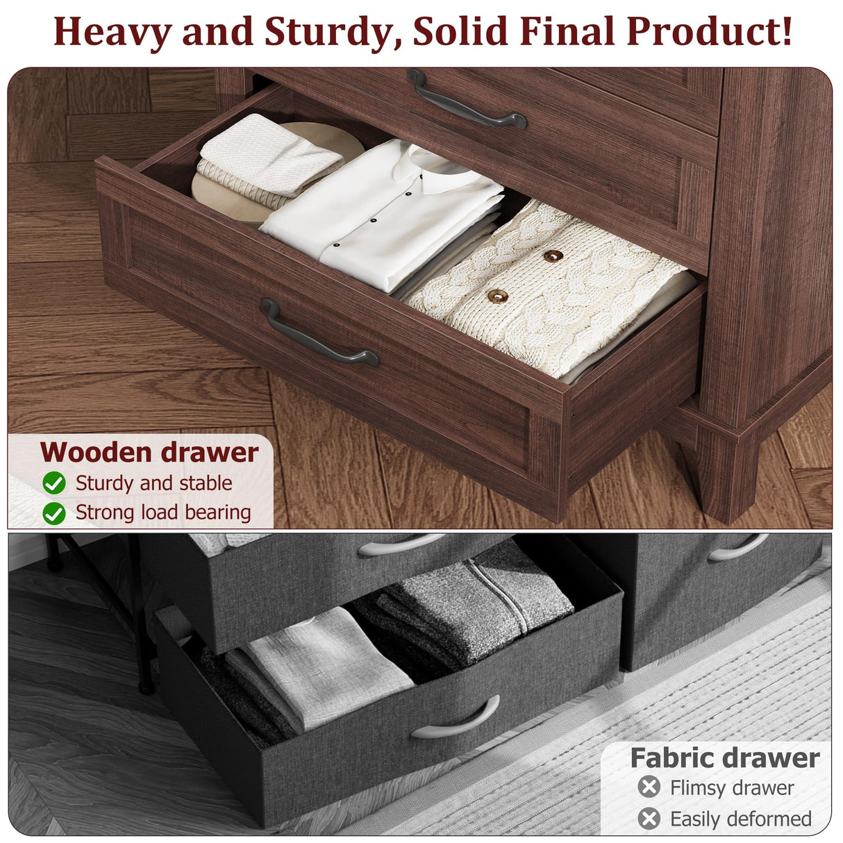 GarveeHome 5 Dresser for Bedroom, 41.3 in Tall Vertical Drawer Dresser with Large Storage, Freestanding Wooden Closet Chest for Bedroom, Living Room, Walnut GarveeHome