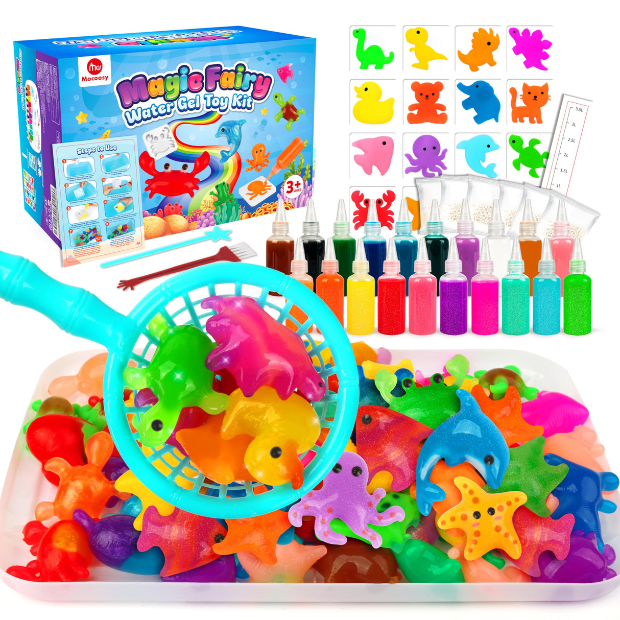 Mocoosy 20 Colors Magic Water Gel Kit for Kids, Aqua Fairy Water Elf Toy Kit with 20 Magic Gels & 16 Squishy Maker Molds, Squishy Making Kit Water Pets DIY STEM Toy Crafts Gifts for Boys Girls Mocoosy