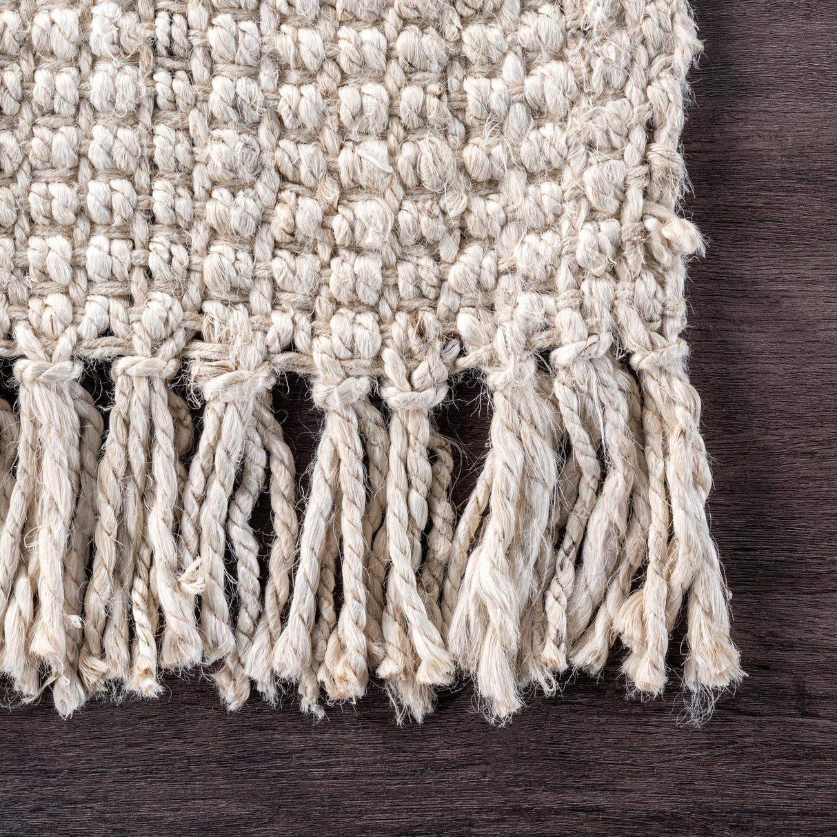 nuLOOM 5x8 Daniela Jute Tassel Hand Woven Area Rug, Off White, Solid Chunky Farmhouse Design, Natural Fiber, For Bedroom, Dining Room, Living Room, Hallway, Office, Entryway nuLOOM