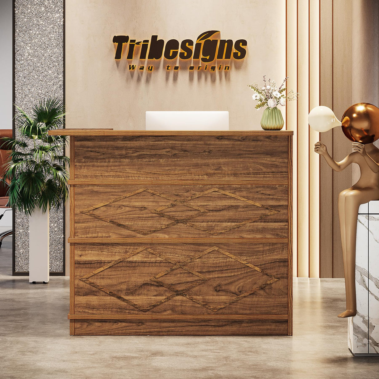 Tribesigns Reception Desk with Counter, 47-Inch Rustic Front Desk with Storage Shelves, Wooden Large Checkout Retail Counter Table for Reception, Store Shop, Office, Lobby, Retail, Beauty Salon, Brown Tribesigns