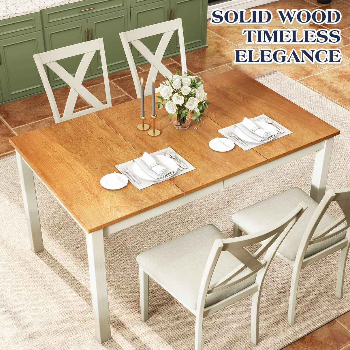 YUMPIE 7-Piece Dining Table Set for 6 People, 60" Wood Dining Kitchen Table & Chairs Set, Kitchen Table with Upholstered Chairs, Perfect for Restaurant YUMPIE