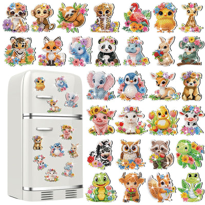Xuhal 30 Pcs Animal Diamond Painting Magnets Watercolor Animal Diamond Art Magnet Kits for Adults Cute Elephant Tiger Refrigerator Magnetic Sticker 5D Rhinestone Fridge Stickers for DIY Crafts Gifts