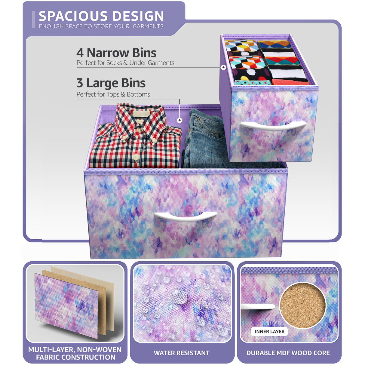 Sorbus Kids Dresser with 7 Drawers - Storage Chest Organizer Unit with Steel Frame, Wood Top & Handles, Tie-dye Fabric Bins for Clothes - Wide Furniture for Bedroom Hallway Kids Room Nursery & Closet Sorbus