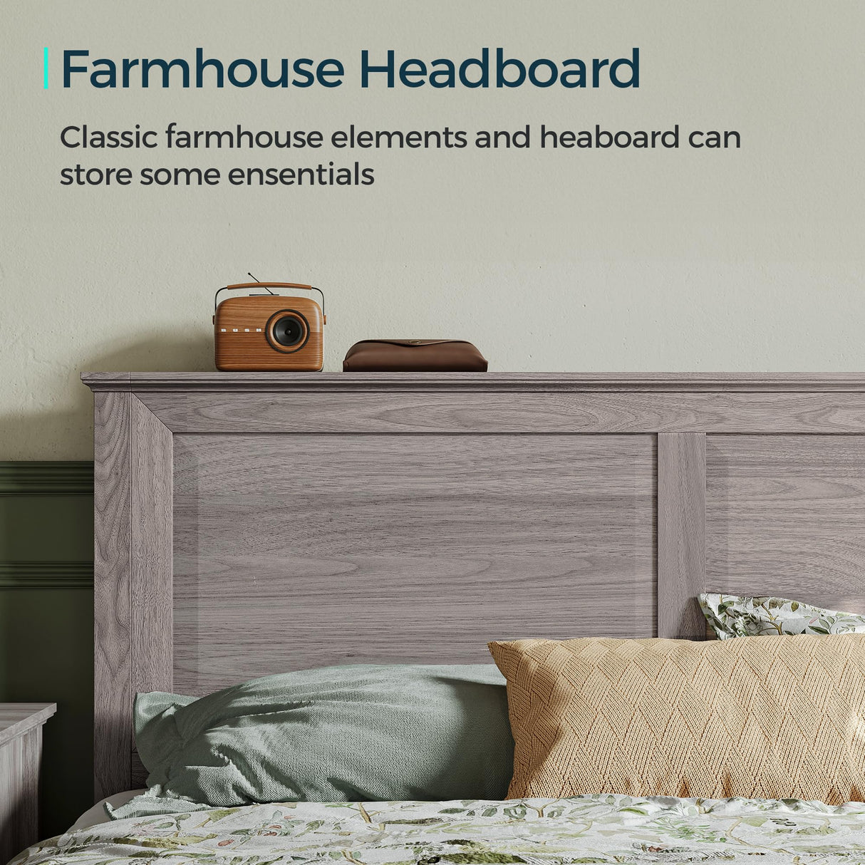 LINSY Farmhouse Bed Frame, Full Bedframe with Headboard and Footboard, Wooden Bed Frame with Solid Wood Slats, Rustic Grey Platform Bed Frames Full Size, No Box Spring Needed LINSY