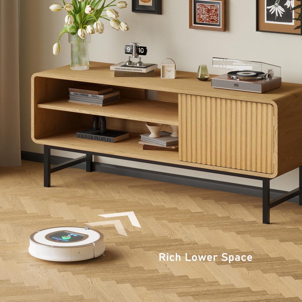 Gyger TV Stand,Mid Century Modern Entertainment Center with 2 Open Shelves,Farmhouse TV Media Console Table for Living Room,Bedroom,Television Stand up to 50 Inches,Yellow Oak Gyger