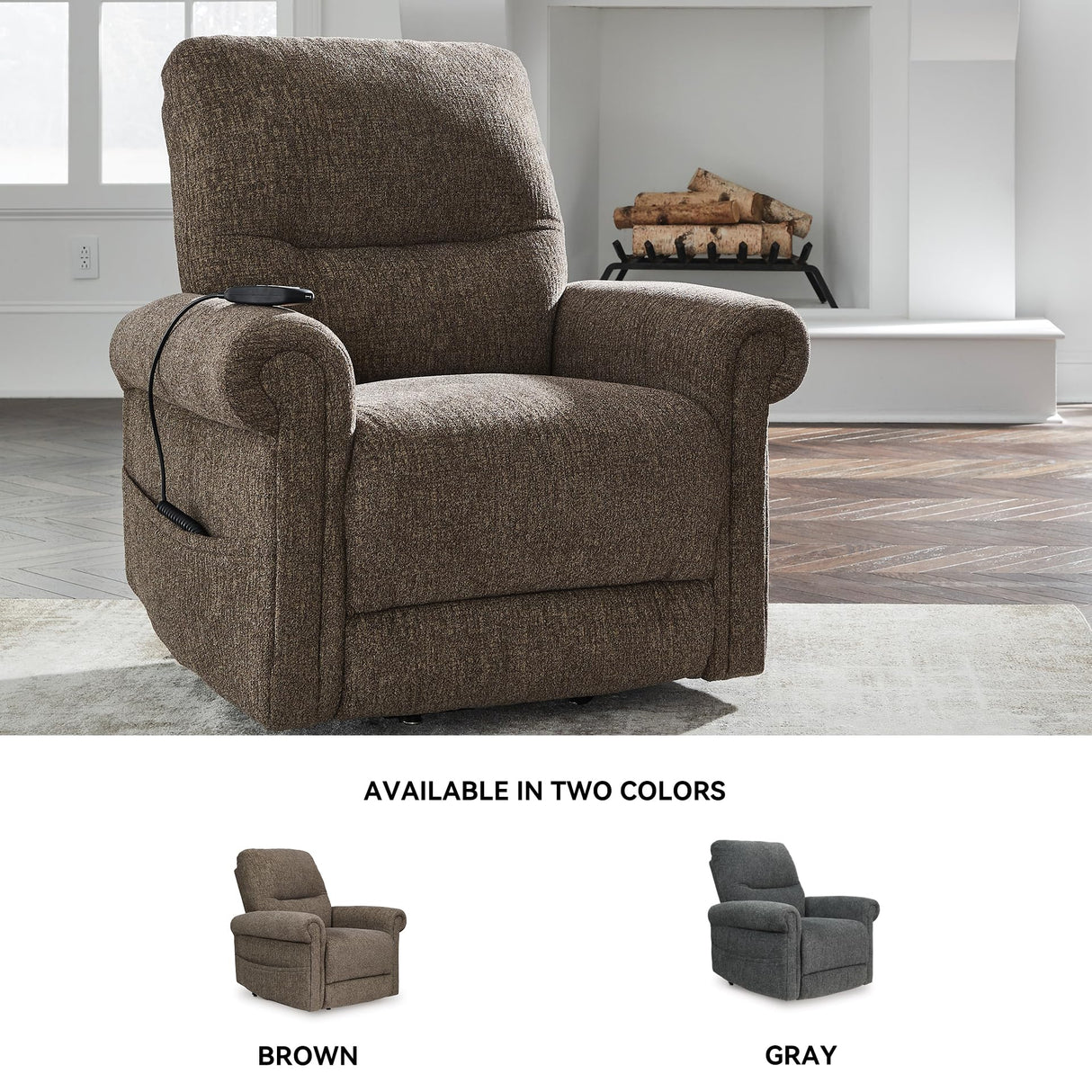 Signature Design by Ashley Aureta Classic Stain Resistant Power Lift Recliner with Side Pocket, Heat and Massage, Dark Brown Signature Design by Ashley