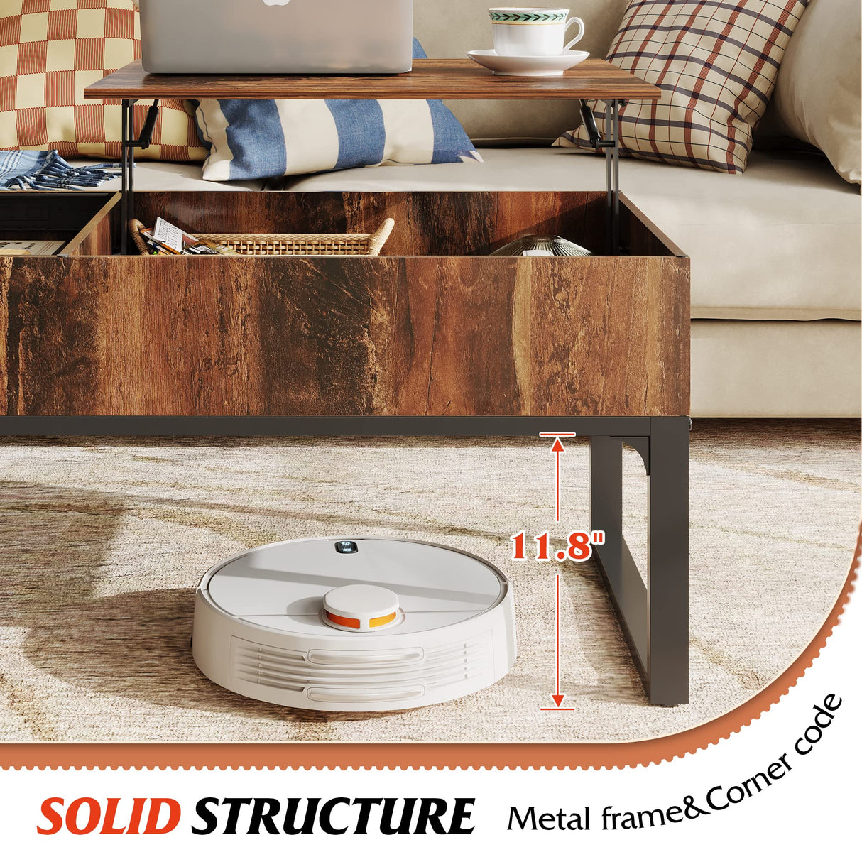 WLIVE Lift Top Coffee Table with Storage, 40.9" Coffee Table with Lifting Top & Sliding Top, Wood Modern Center Table with 2 Hidden Compartment for Living Room, Retro Brown WLIVE