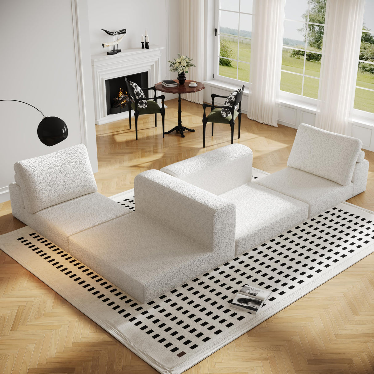 Cloud Modular Sectional Sofa, DIY Combination Modular Couch for Living Room, Unique Knitted Fabric Love Seat Couches with 2 Pillows, 2 Seater Comfy Sectional Couch with No Assembly (Beige) YVDNHP