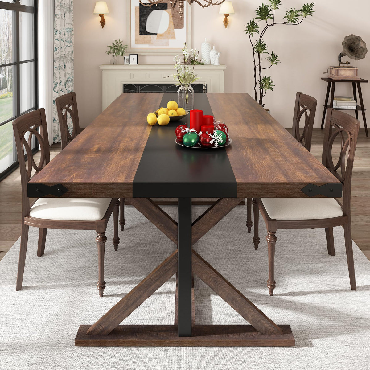 Hlivelood 71 Inch Dining Table for 6 People, Rectangular Kitchen Farmh ...