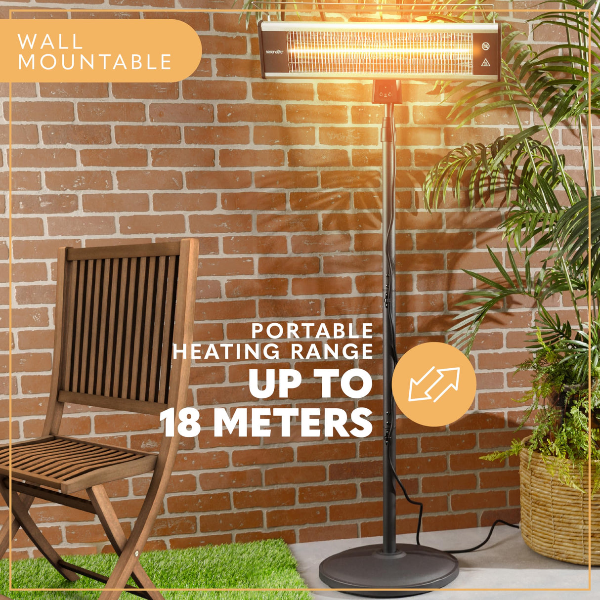 SereneLife Infrared Patio Heater, Electric Patio Heater for Indoor/Outdoor Use, Portable Stand Heater with Remote Control, 1500 W, for Restaurant, Patio, Backyard, Garage, Decks (Black) SereneLife