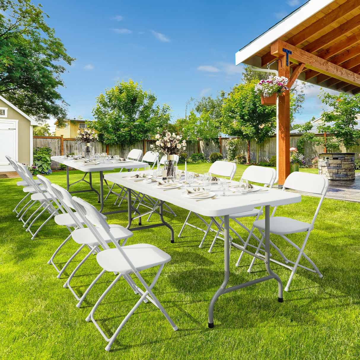 Bonnlo Folding Table 6ft, Portable Collapsible Plastic White Long Tables for Party, Camping, Banquet, Craft, Dining, Wedding, Outdoor and Indoor Use Bonnlo